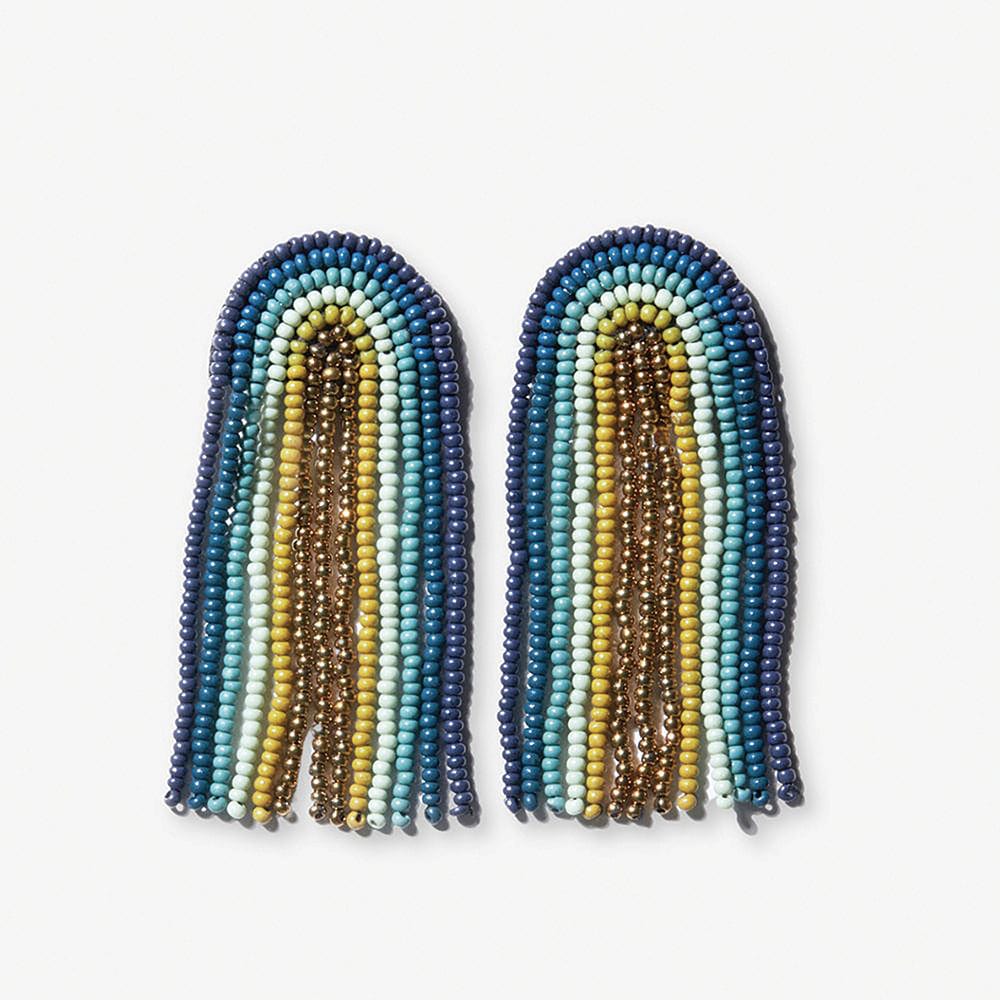 Skylar Rainbow Stripe Beaded Fringe Earrings Teal Wholesale
