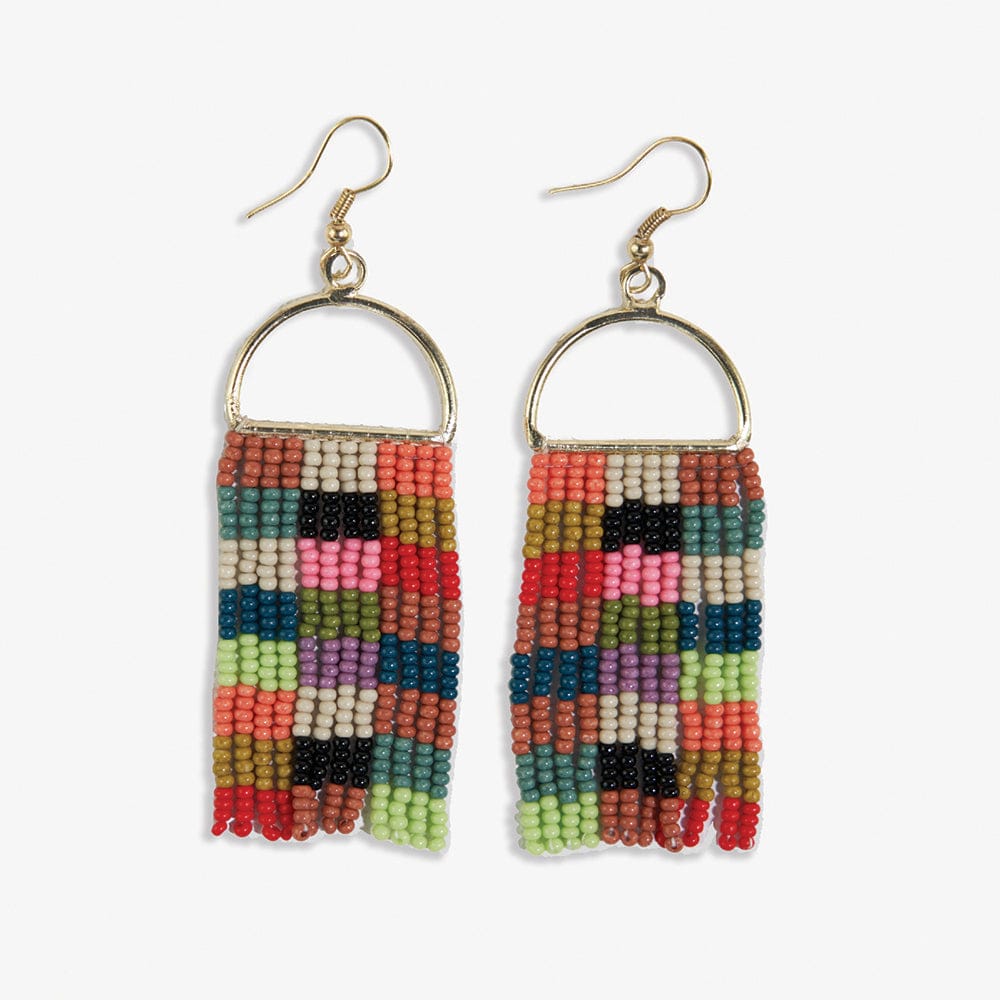 Allison Checked Beaded Fringe Earrings Multicolor Wholesale