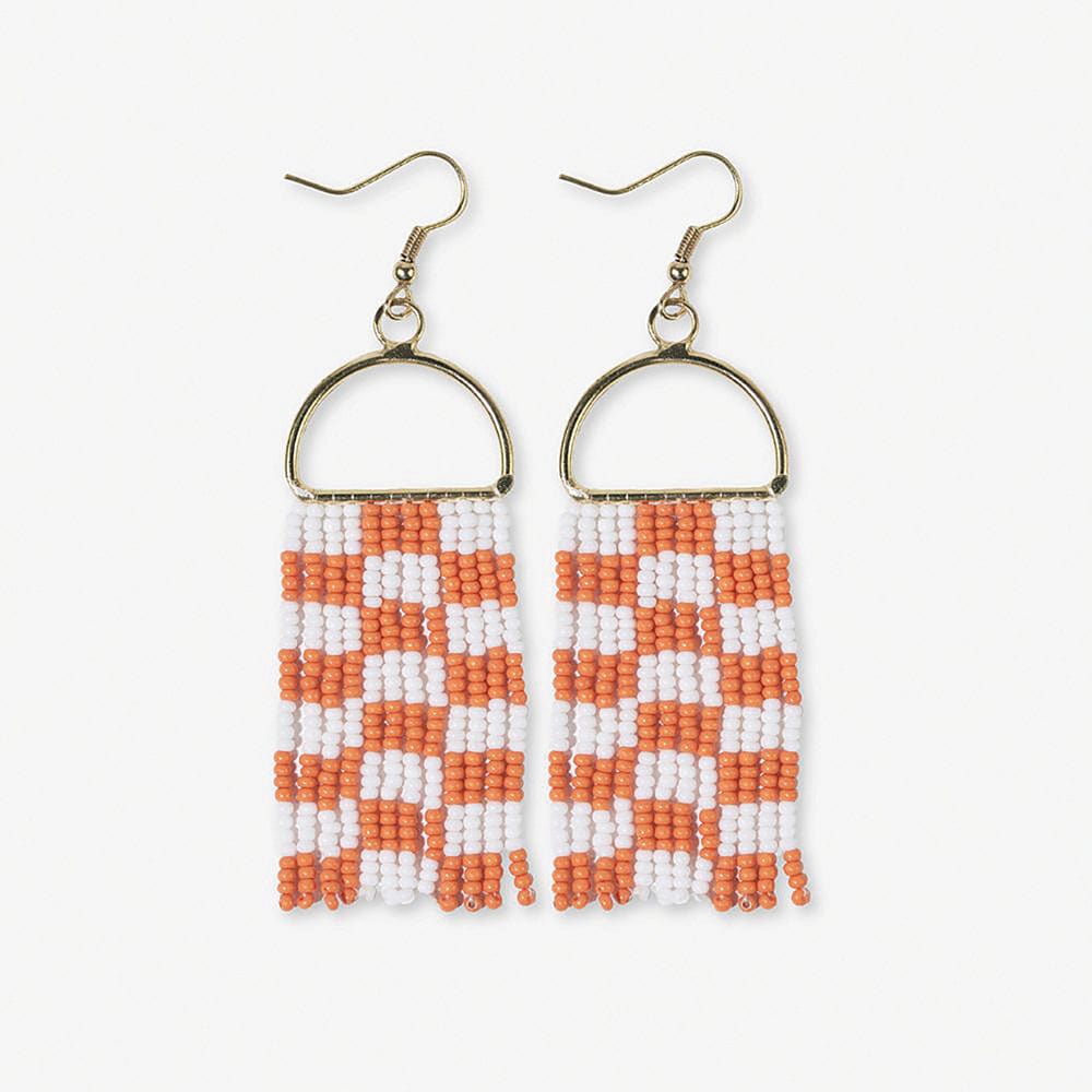 Allison Checked Beaded Fringe Earrings Orange and White Wholesale