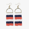 Allison Game Day Horizontal Stripe Beaded Fringe Earrings Navy and Orange Wholesale