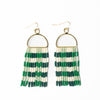 Allison Gingham Beaded Fringe Earrings Green