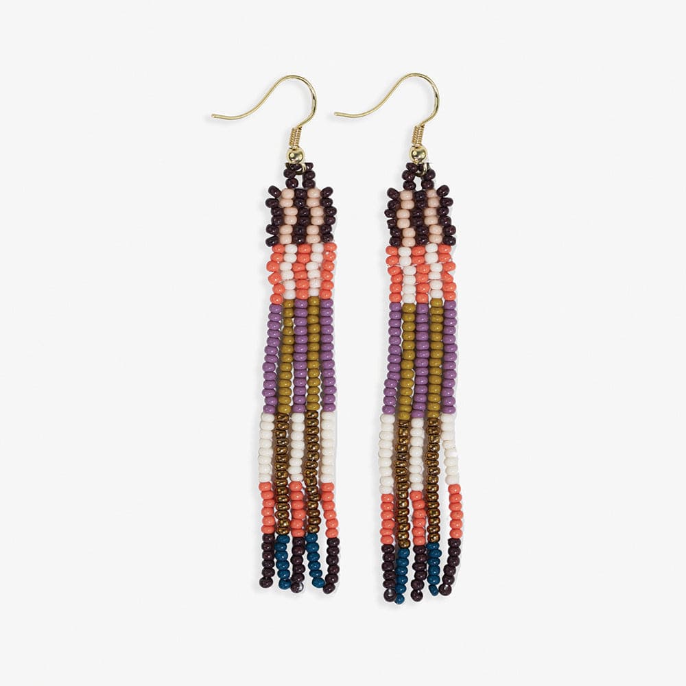 Melissa Alternating Two Color Grids Petite Beaded Fringe Earrings Citron and Coral Wholesale