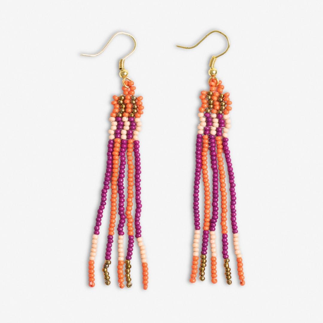 Melissa Alternating Two Color Grids Petite Beaded Fringe Earrings Jaipur Wholesale