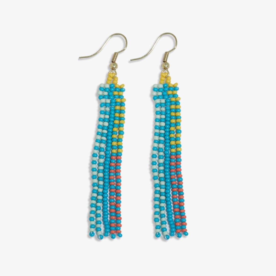 Melissa Speckled Border With Solid Middle Beaded Fringe Earrings Turquoise Wholesale