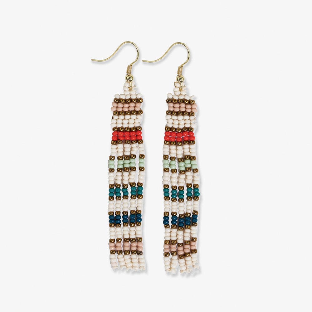 Melissa Horizontal Colorblocks Petite Beaded Fringe Earrings Teal and Poppy Wholesale