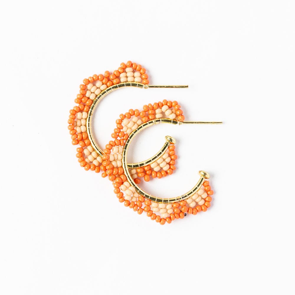 Luna Beaded Scallop Gold Hoop Coral