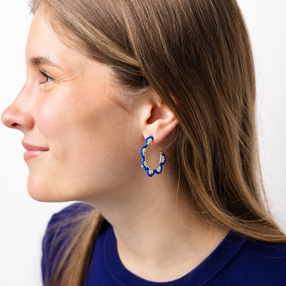 Luna Beaded Scallop Gold Hoop Lapis Blue