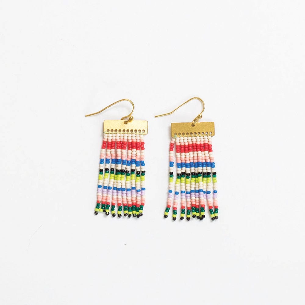 Scout Rectangle Hanger Mixed Horizontal Stripes Beaded Fringe Earrings Rio Wholesale