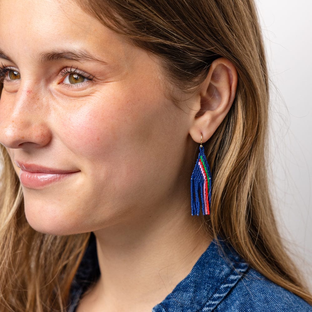 Audrey Small Seed Bead Vertical Stripe Navy