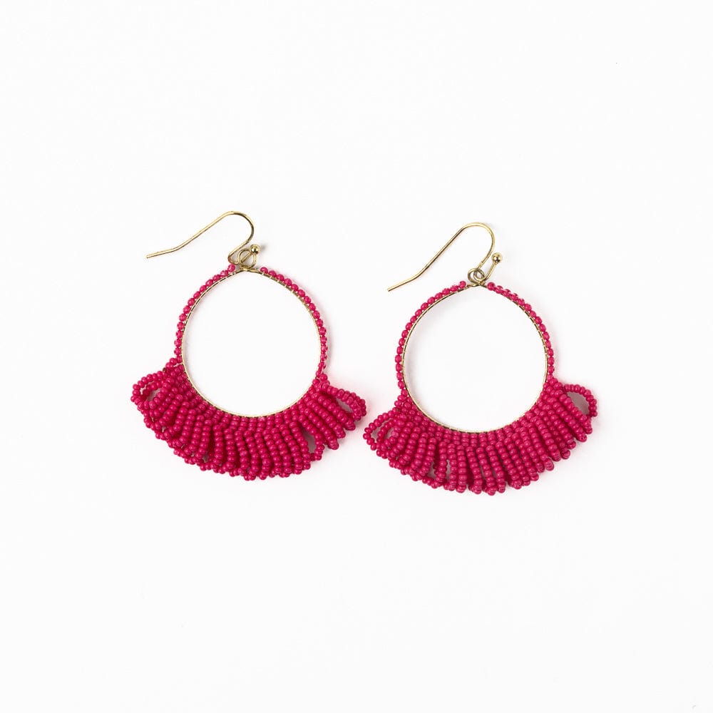 Kendra Fringe Hoop Sead Bead Earring Hot Pink