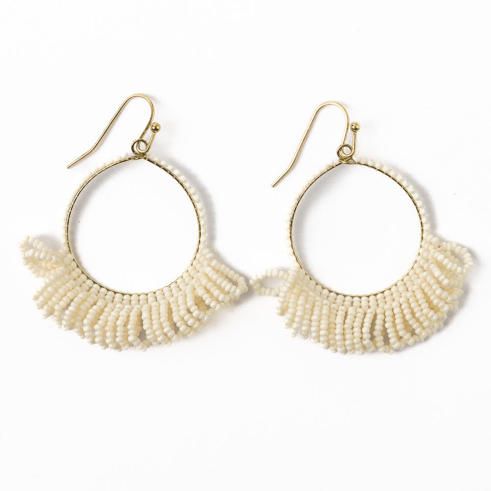 Kendra Fringe Hoop Seed Bead Earring Ivory