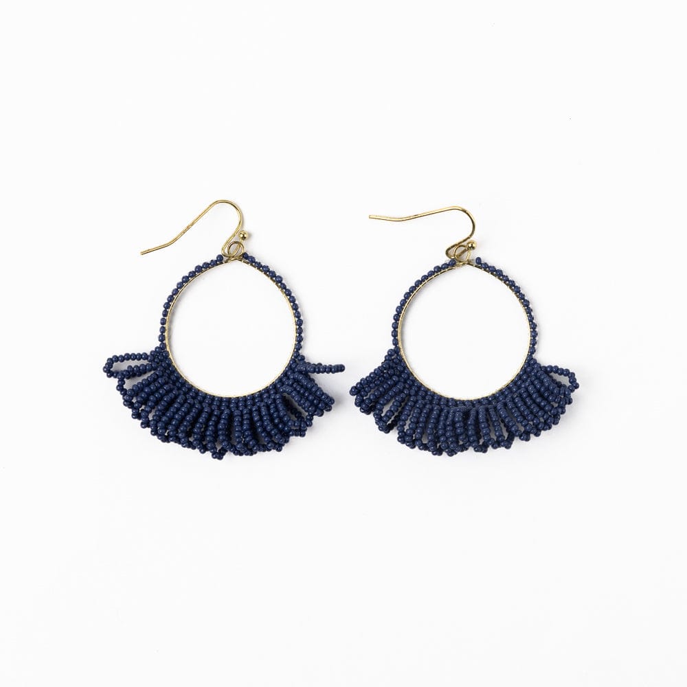 Kendra Fringe Hoop Sead Bead Earring Navy