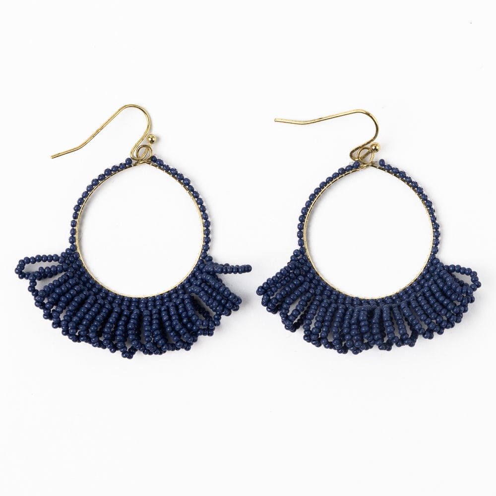 Kendra Fringe Hoop Seed Bead Earring Navy