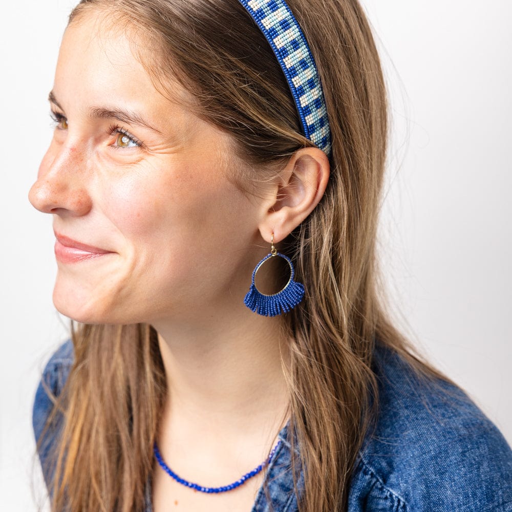 Kendra Fringe Hoop Seed Bead Earring Navy