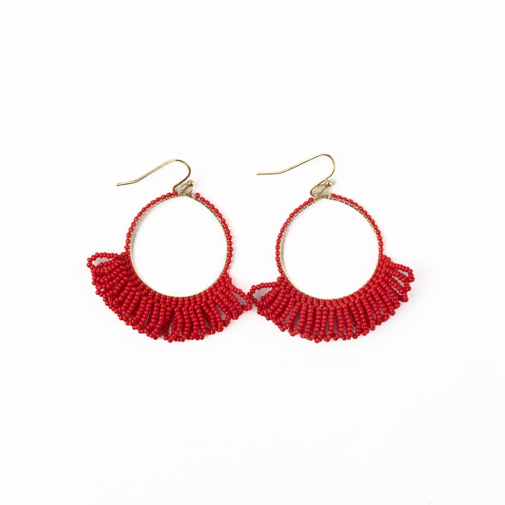 Kendra Fringe Hoop Sead Bead Earring Red