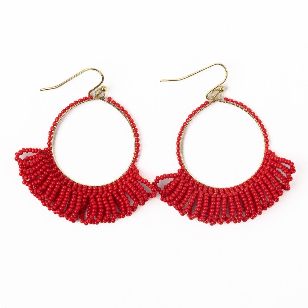 Kendra Fringe Hoop Seed Bead Earring Red