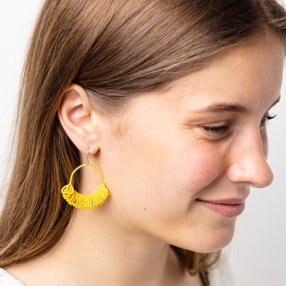 Kendra Fringe Hoop Seed Bead Earring Yellow