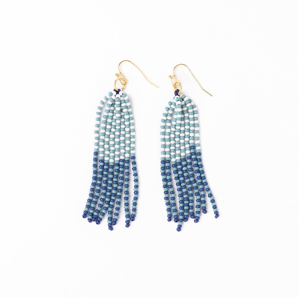 Game Day Tassel Seed Bead Earrings Navy, Blue, + White Wholesale