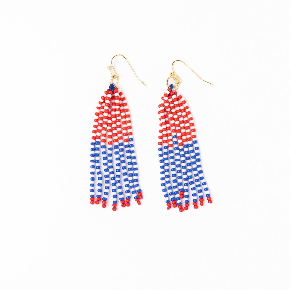 Game Day Tassel Seed Bead Earrings Blue + Crimson Wholesale
