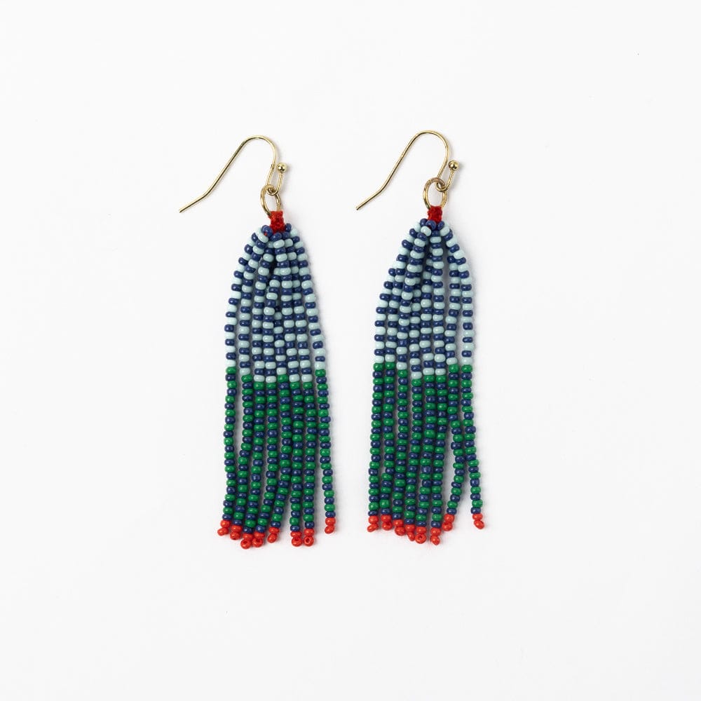 Abbey Tassel Alternating Seed Bead Earring Blue And Green