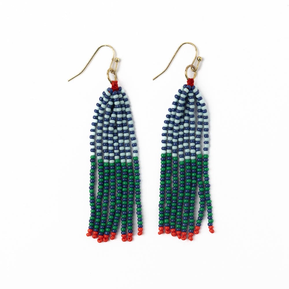 Abbey Tassel Alternating Seed Bead Earring Blue And Green