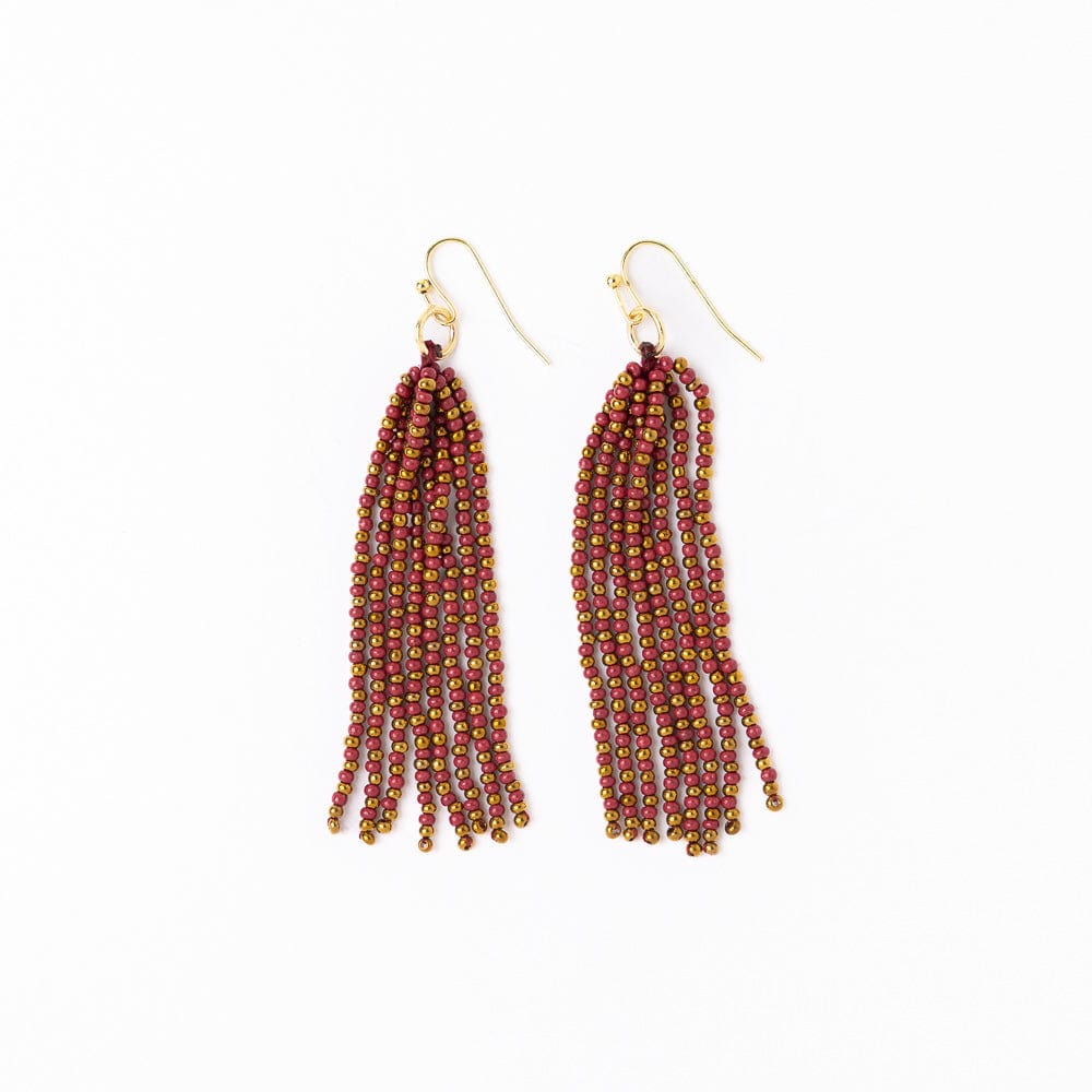 Game Day Tassel Seed Bead Earrings Garnet + Gold Wholesale