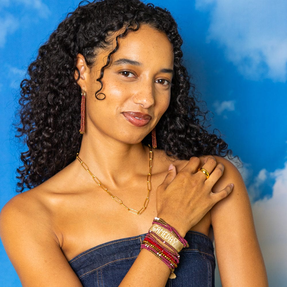 Game Day Tassel Seed Bead Earrings Garnet + Gold Wholesale