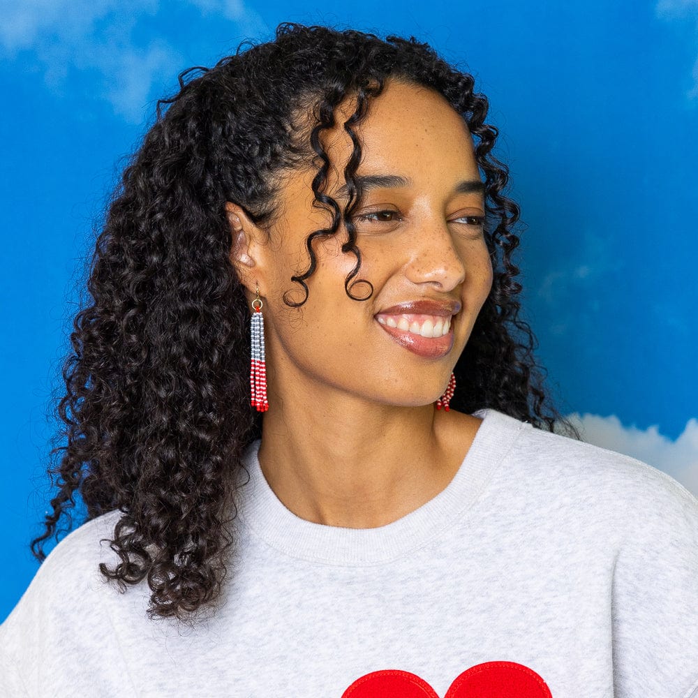 Game Day Tassel Seed Bead Earrings Scarlet + Gray Wholesale