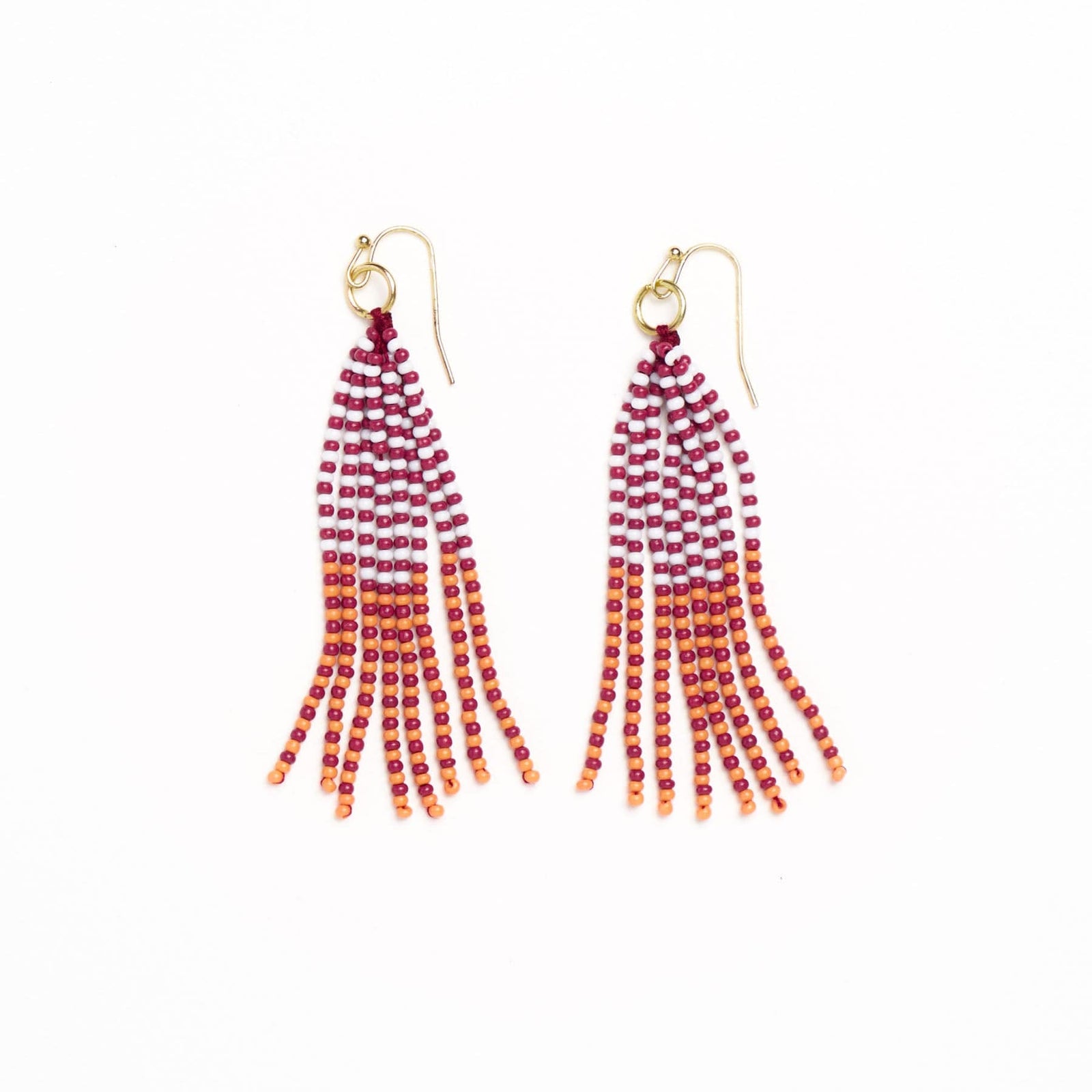 Game Day Tassel Seed Bead Earrings Maroon + Orange Wholesale