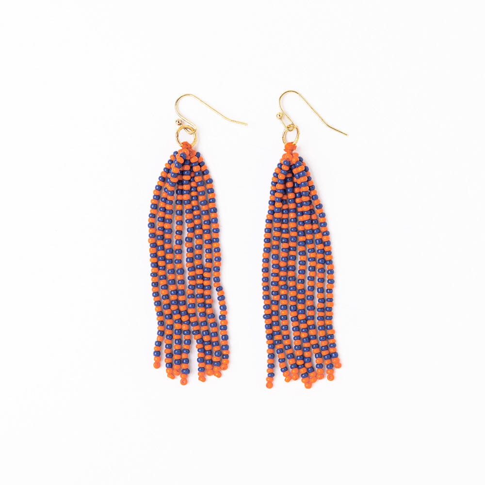 Game Day Tassel Seed Bead Earrings Navy + Orange Wholesale