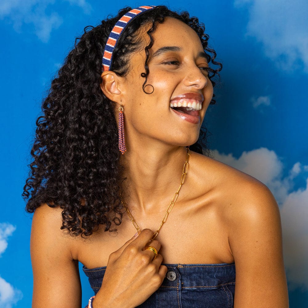 Game Day Tassel Seed Bead Earrings Navy + Orange Wholesale