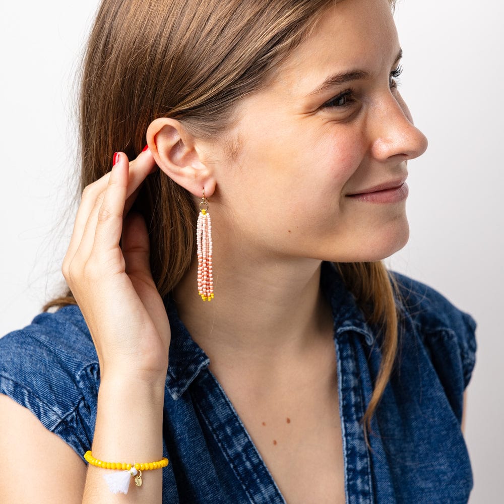 Abbey Tassel Alternating Seed Bead Earring Pink And Coral