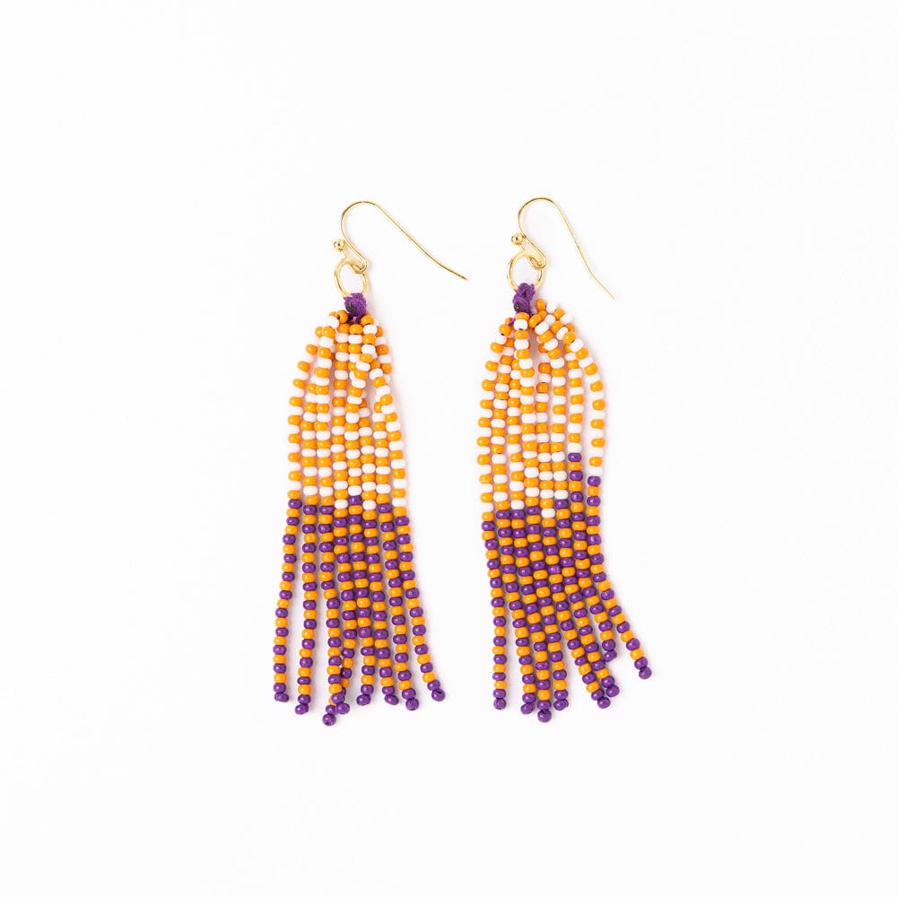 Game Day Tassel Seed Bead Earrings Purple + Orange Wholesale