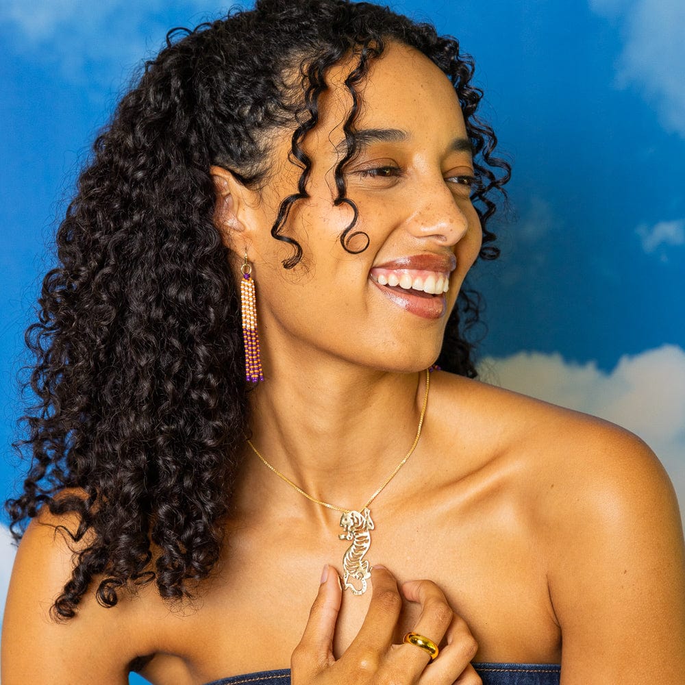 Game Day Tassel Seed Bead Earrings Purple + Orange Wholesale