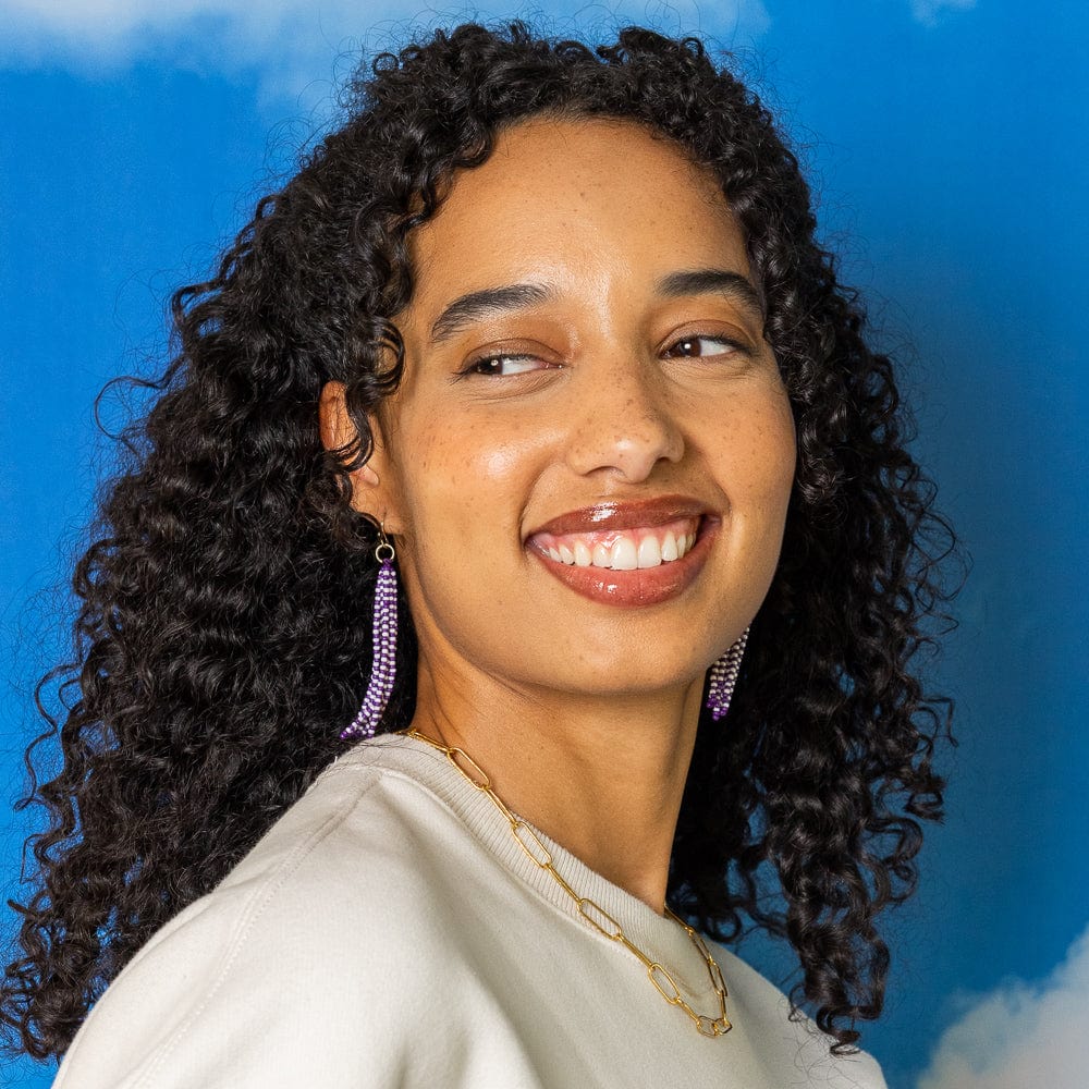 Game Day Tassel Seed Bead Earrings Purple + White Wholesale