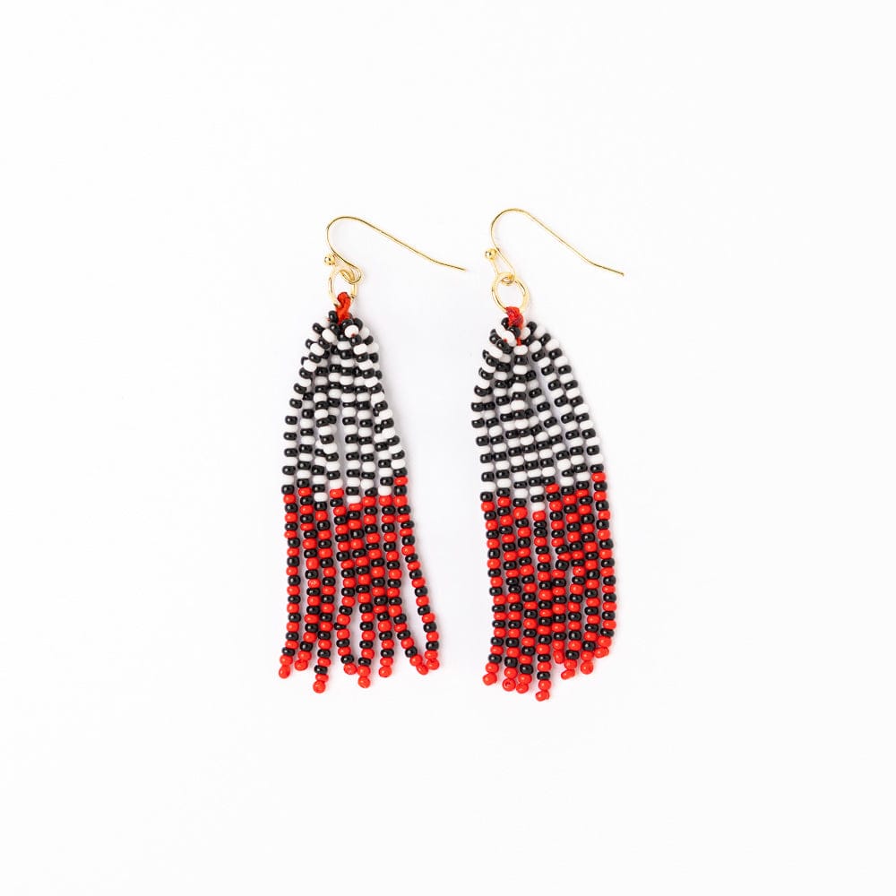 Game Day Tassel Seed Bead Earrings Red + Black Wholesale