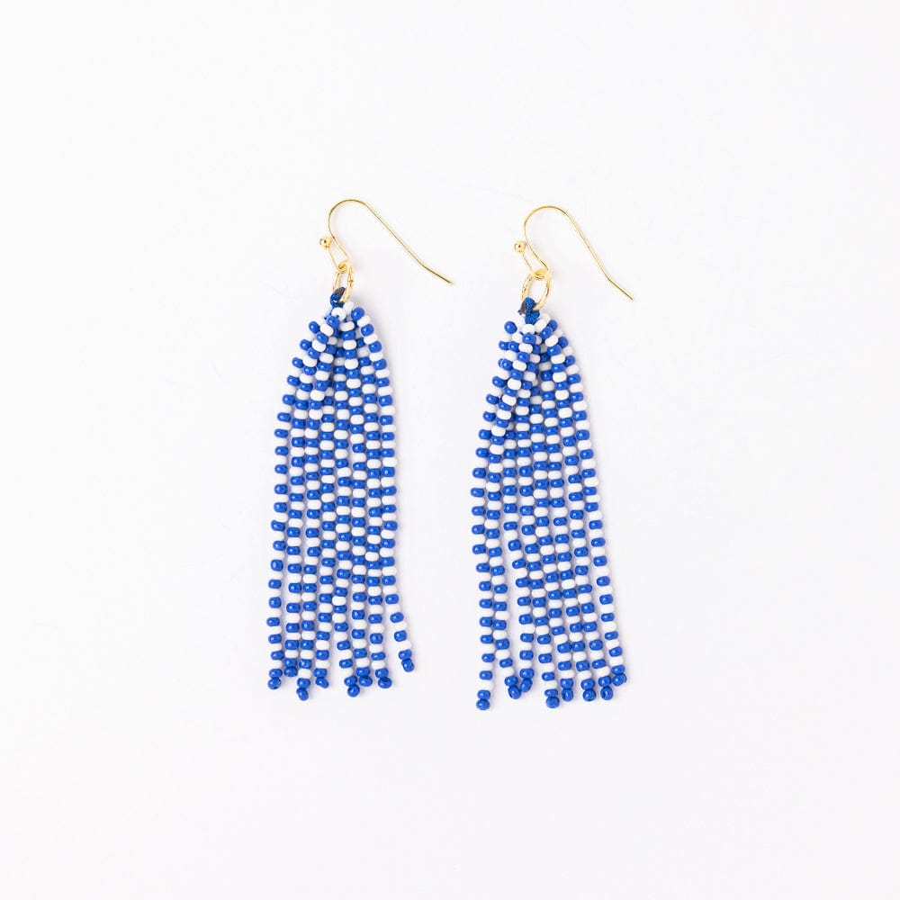 Game Day Tassel Seed Bead Earrings Blue + White Wholesale