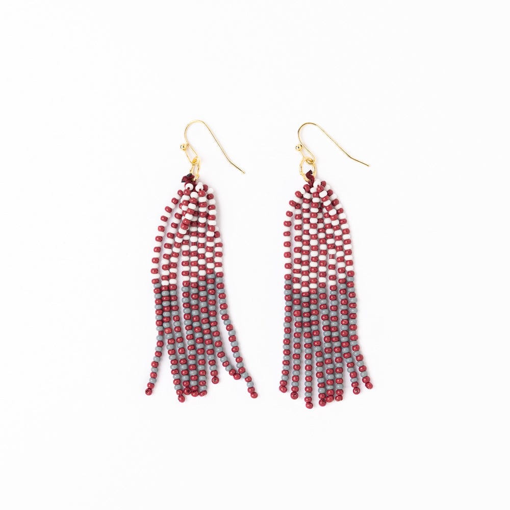 Game Day Tassel Seed Bead Earrings Maroon + White Wholesale