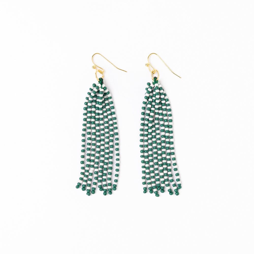 Game Day Tassel Seed Bead Earrings Green + White Wholesale