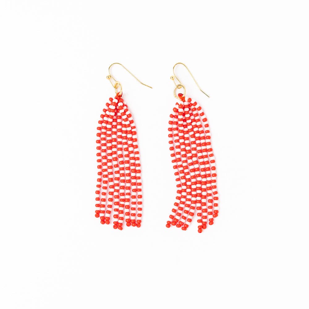 Game Day Tassel Seed Bead Earrings Red + White Wholesale