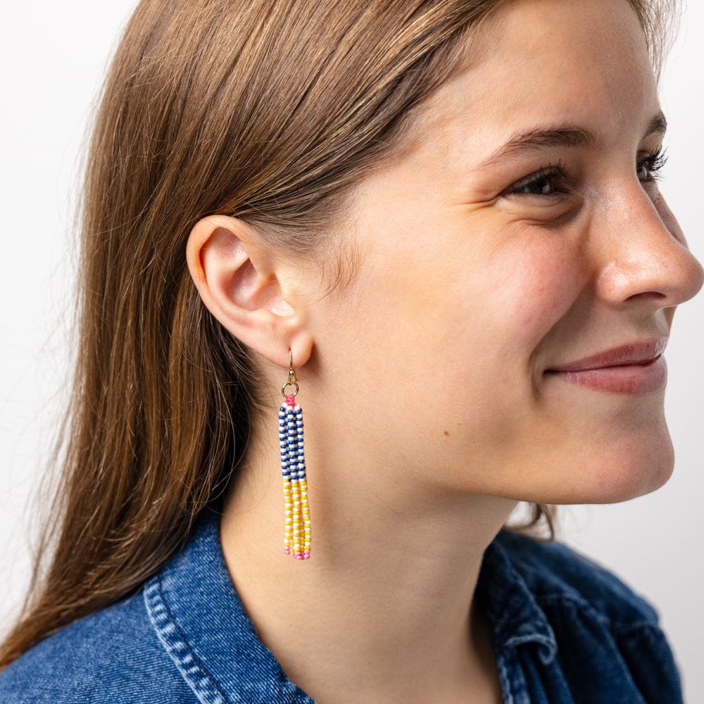 Abbey Tassel Alternating Seed Bead Earring Yellow And Ivory