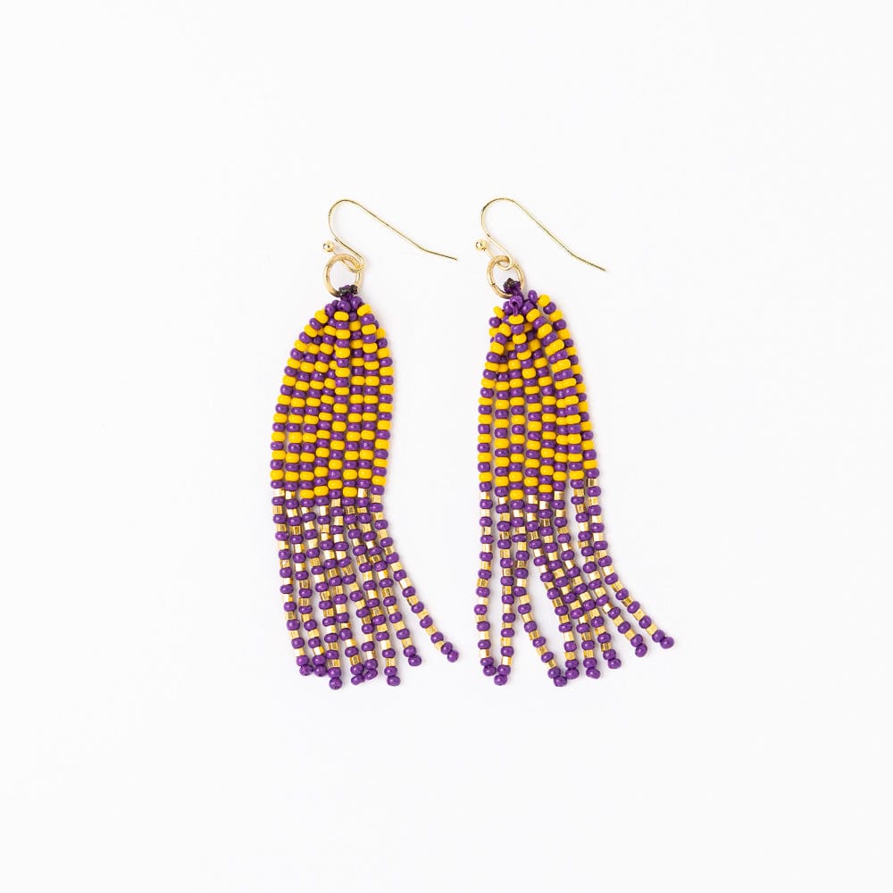Game Day Tassel Seed Bead Earrings Purple + Yellow Wholesale