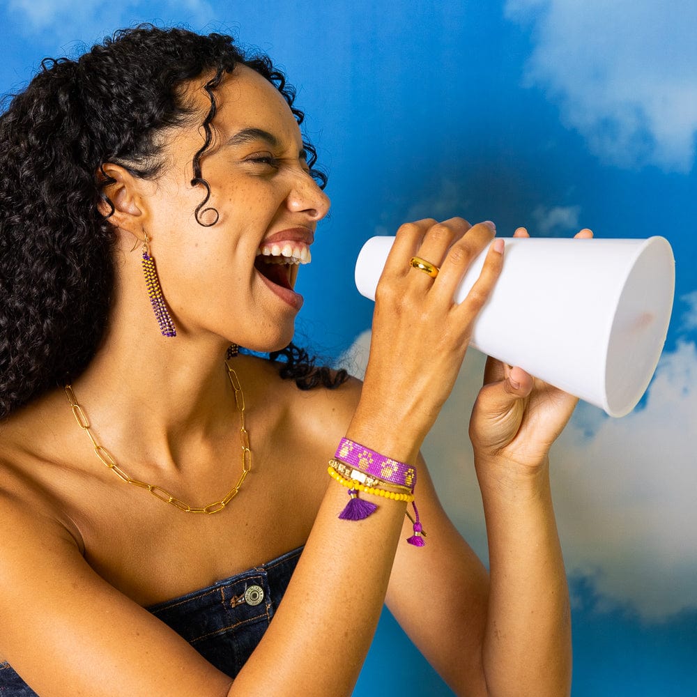 Game Day Tassel Seed Bead Earrings Purple + Yellow Wholesale