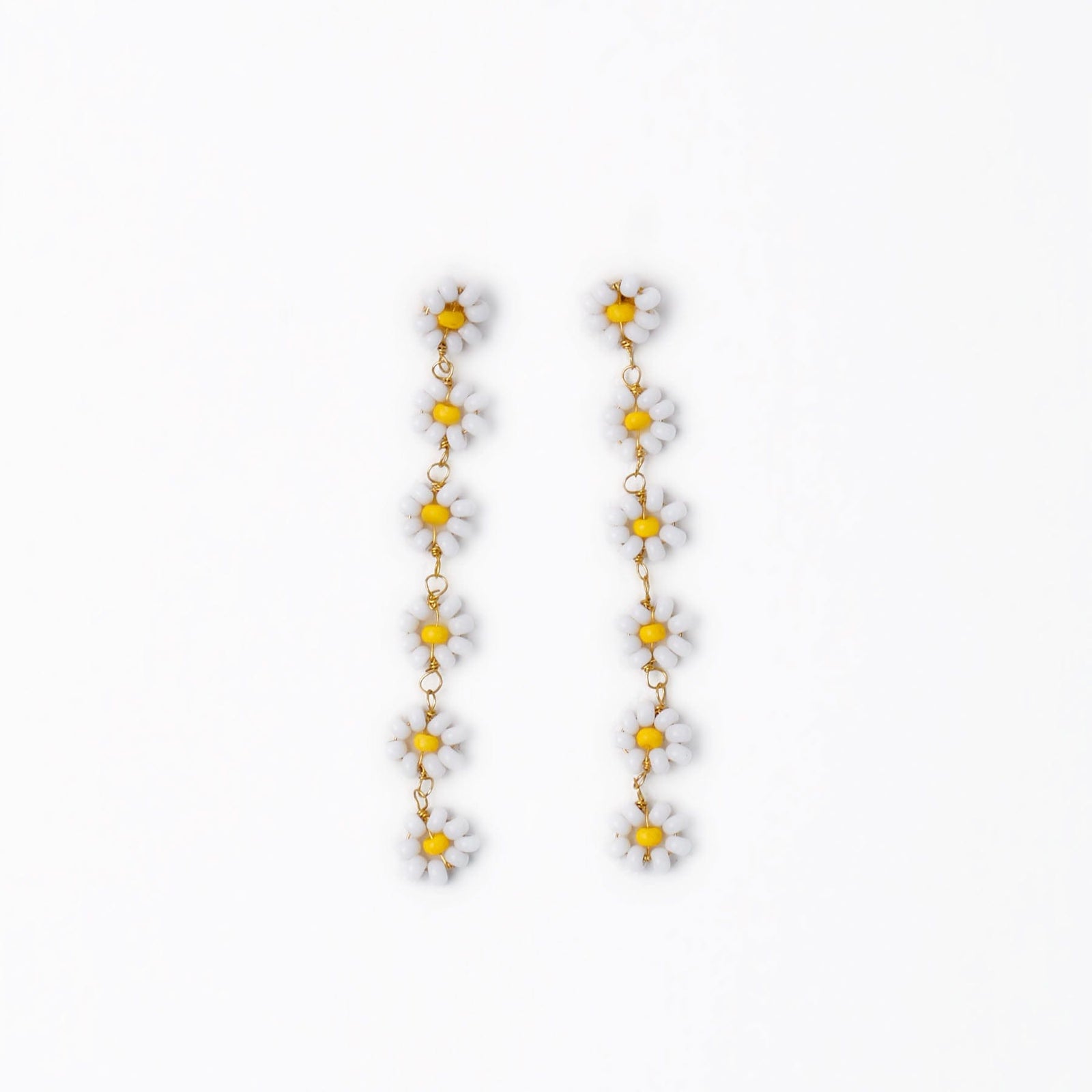 Amanda Flower Beaded Dangle Earrings White + Yellow Wholesale