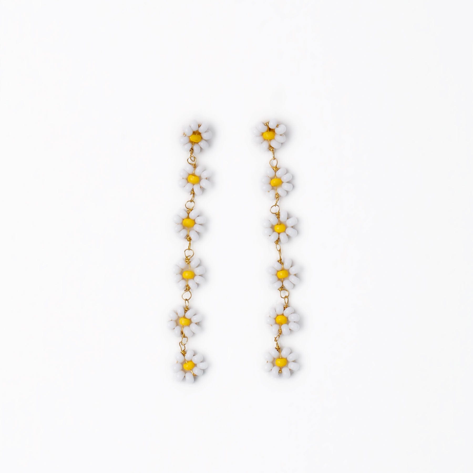 Amanda Flower Beaded Dangle Earrings White + Yellow Wholesale