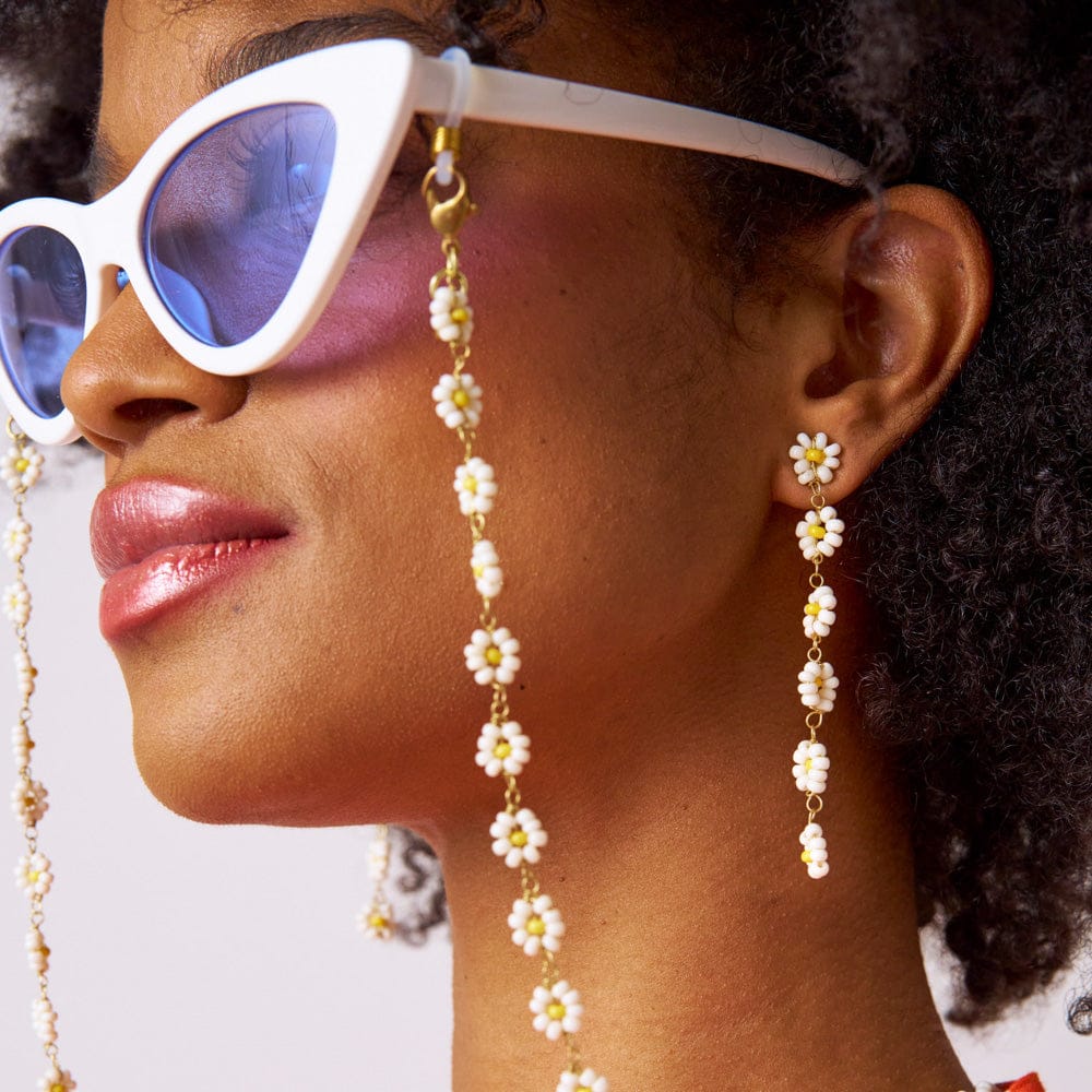 Amanda Flower Beaded Dangle Earrings White + Yellow Wholesale