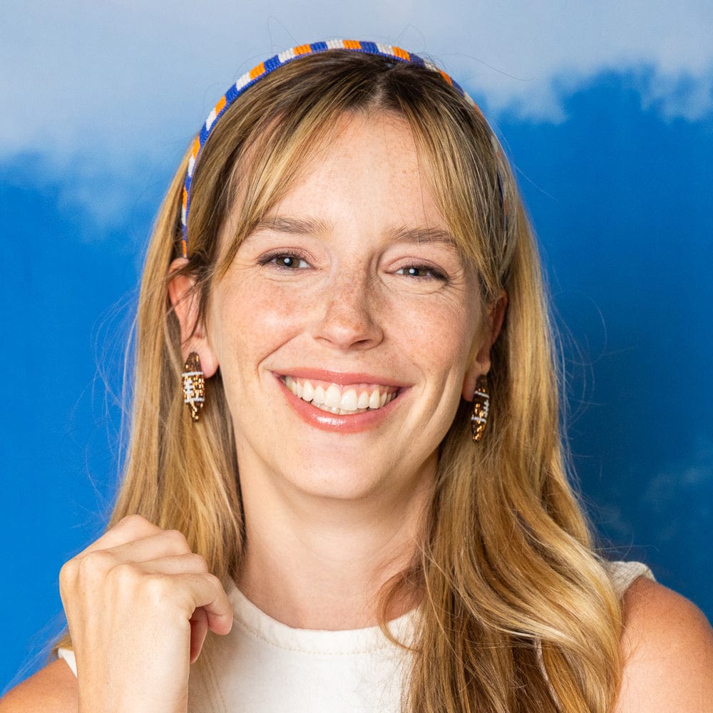 Game Day Striped Beaded Headband Blue + Orange Wholesale