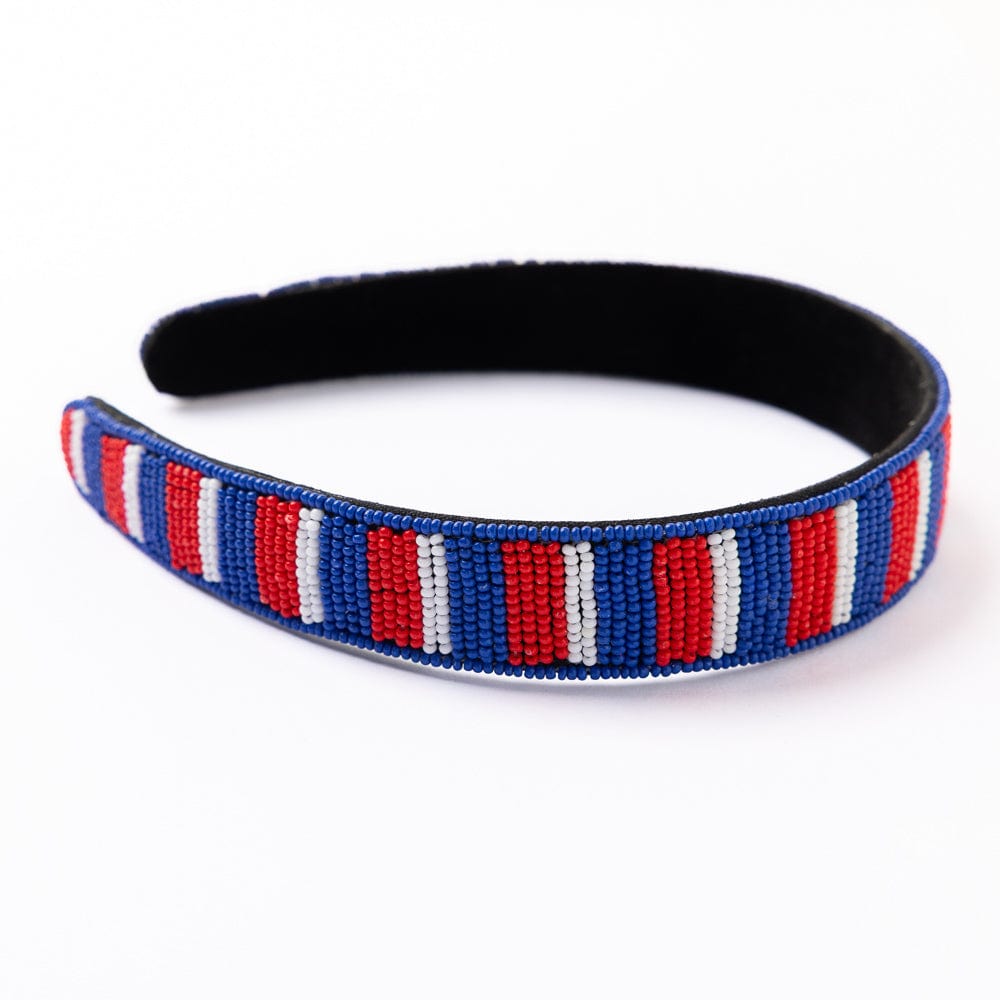 Game Day Striped Beaded Headband Blue + Crimson Wholesale