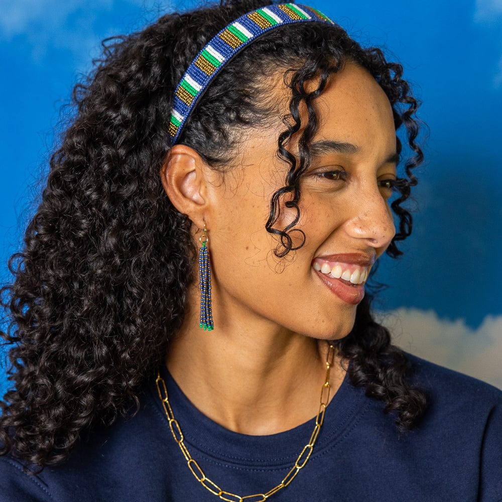 Game Day Striped Beaded Headband Blue, Gold, + Green Wholesale