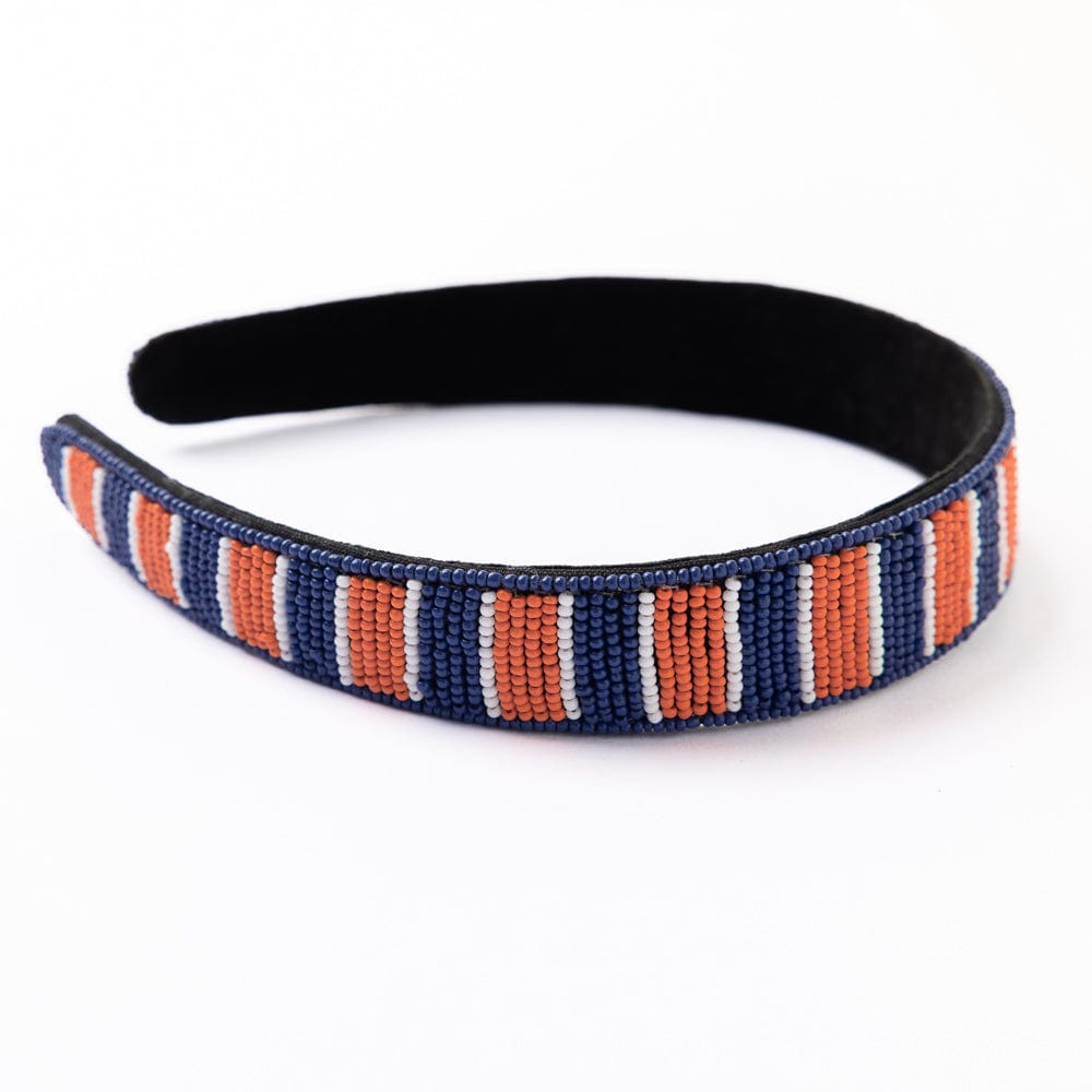 Game Day Striped Beaded Headband Navy + Orange Wholesale